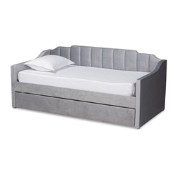 Baxton Studio Lennon Modern and Contemporary Grey Velvet Fabric Upholstered Twin Size Daybed with Trundle